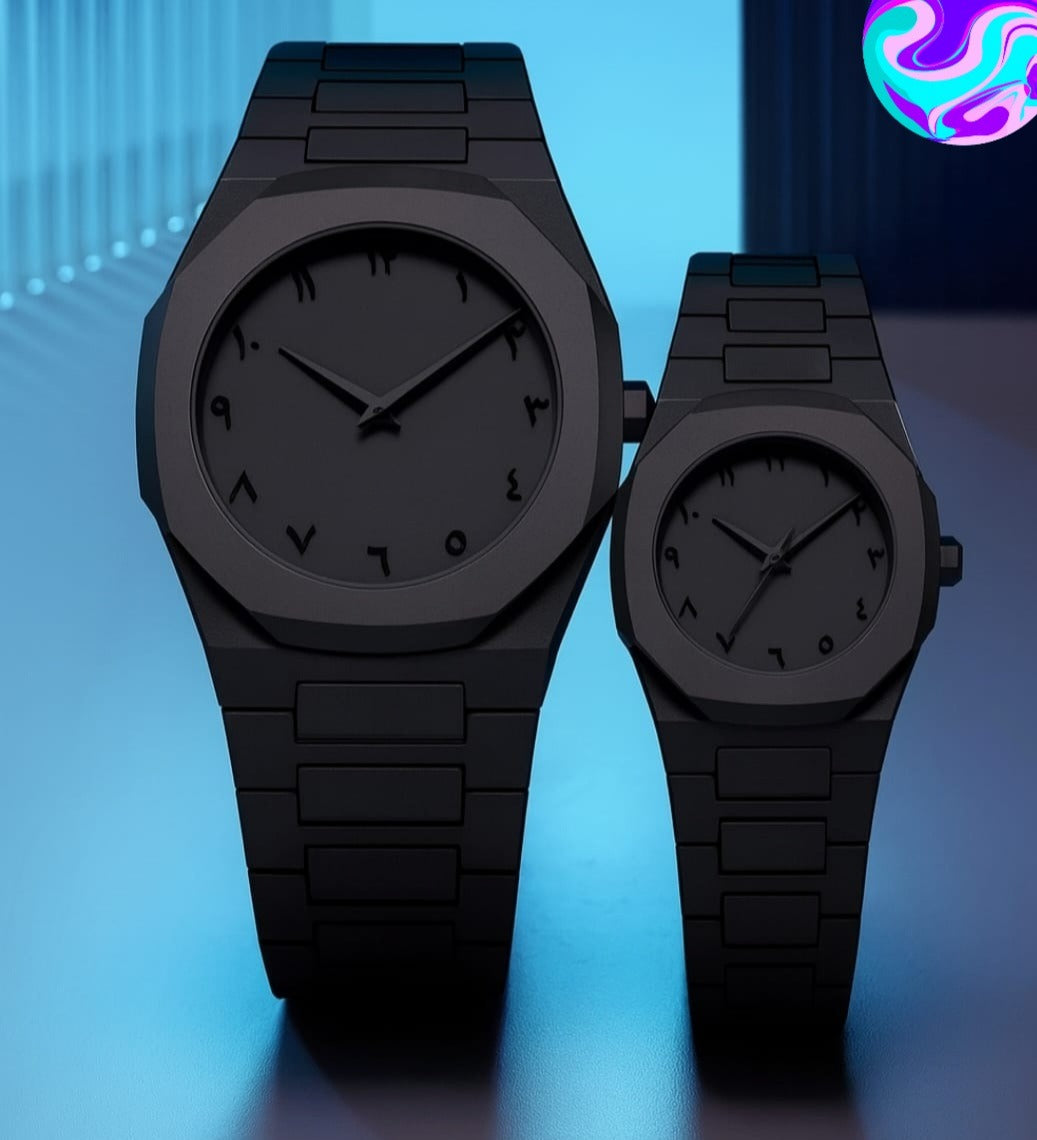 Couple Black AURA Quartz Watch Set – Matching His & Her All-Black Wrist Watches